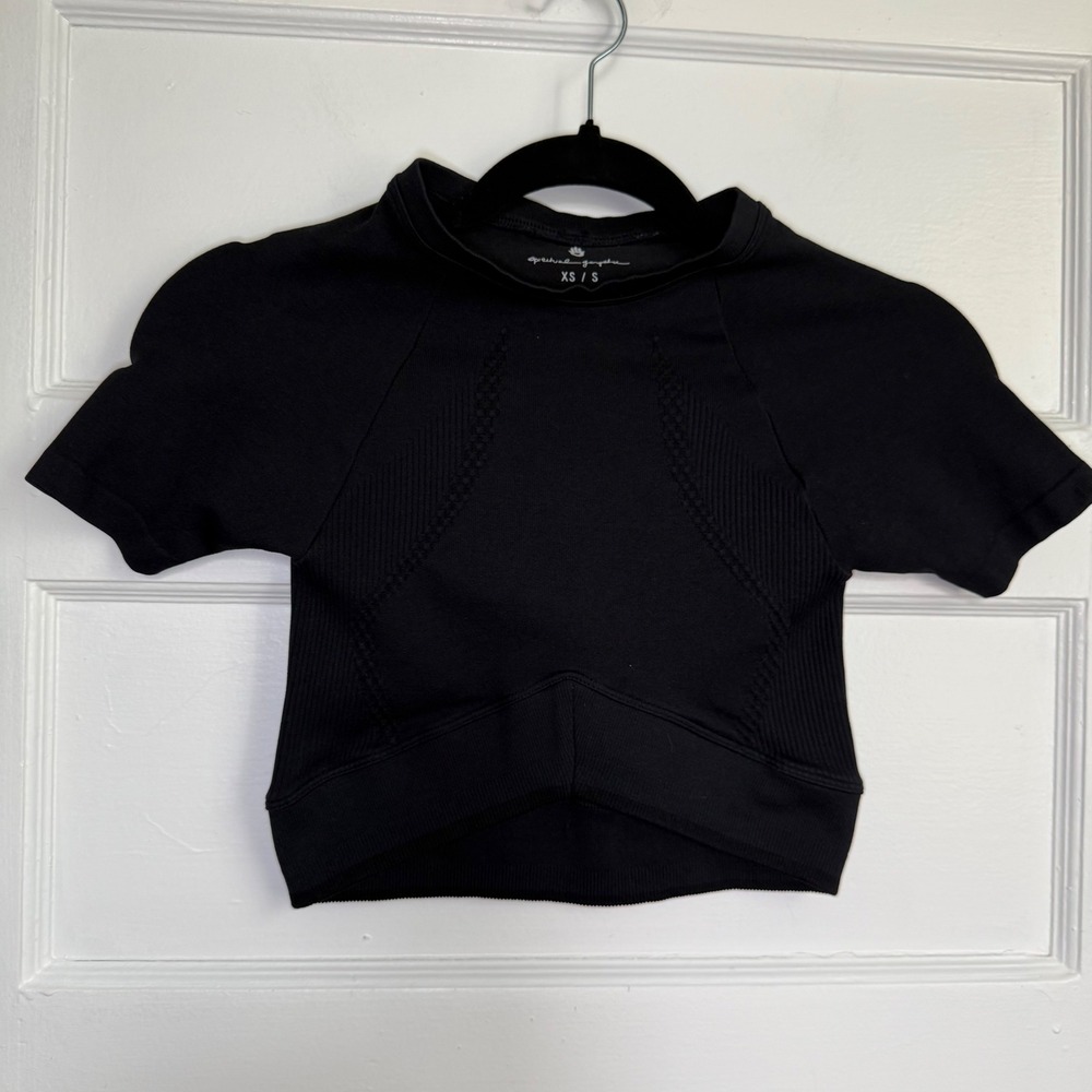 Spiritual Gangster Black Seamless Crop Top Mock Neck Athletic Shirt XS S